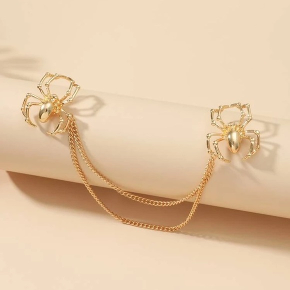 🕷 Awesome Double Metallic Spider Collar Cascading Tassel Chains Brooch Pins 🕷 - Picture 6 of 13